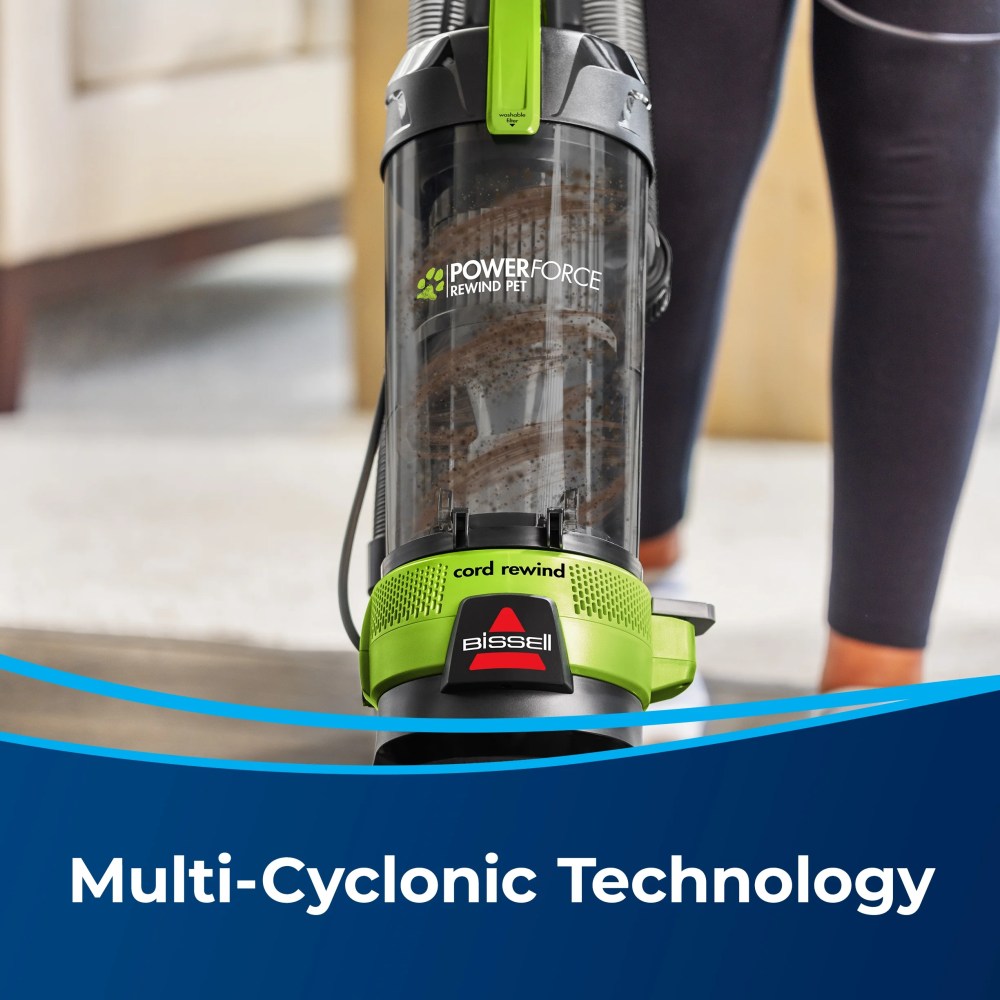 BISSELL PowerForce Helix Turbo Rewind Pet Upright Vacuum, Black & Green - 3333