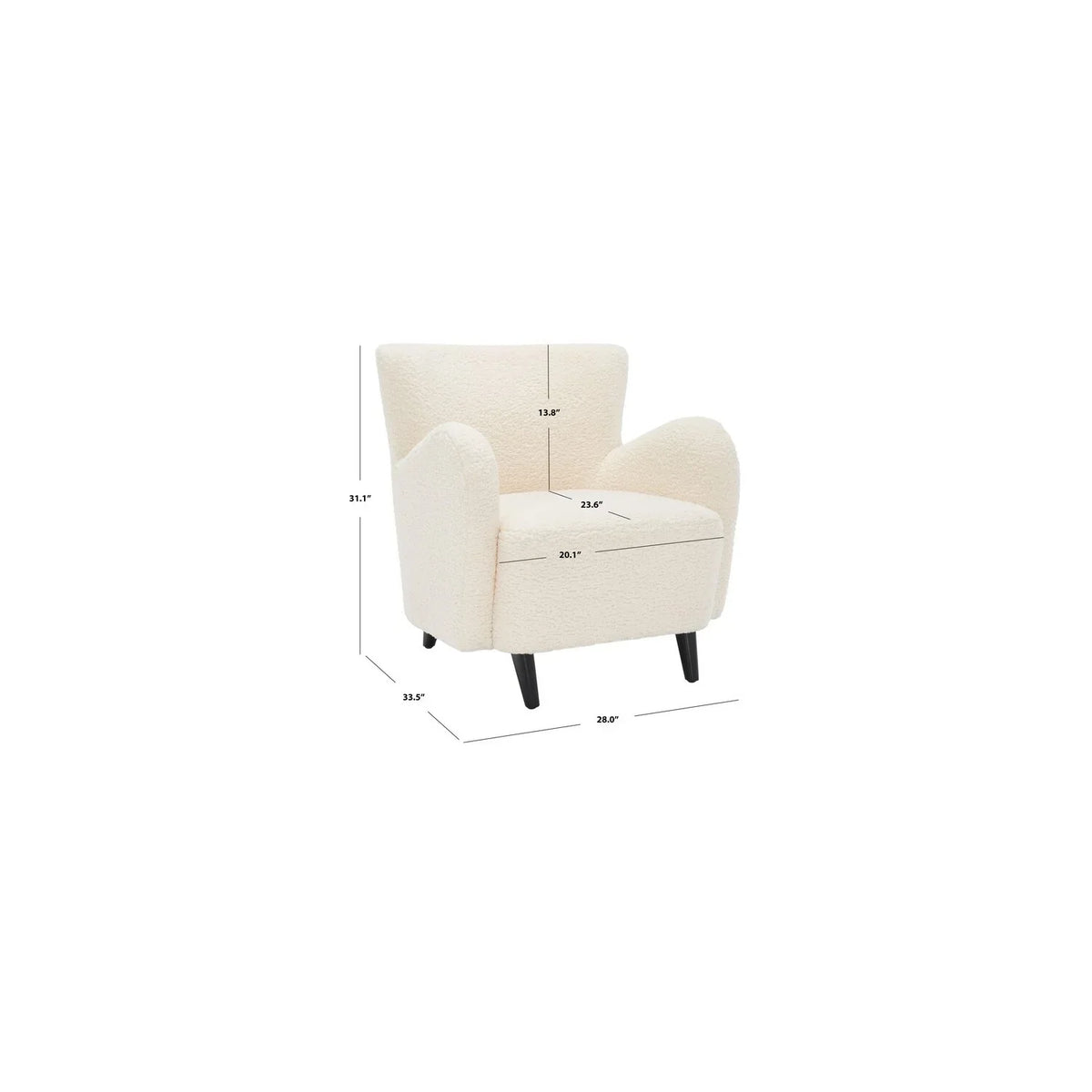 Safavieh Couture Rayanne Mosern Wingback Chair, 28" W X 34" D X 31" H, Ivory