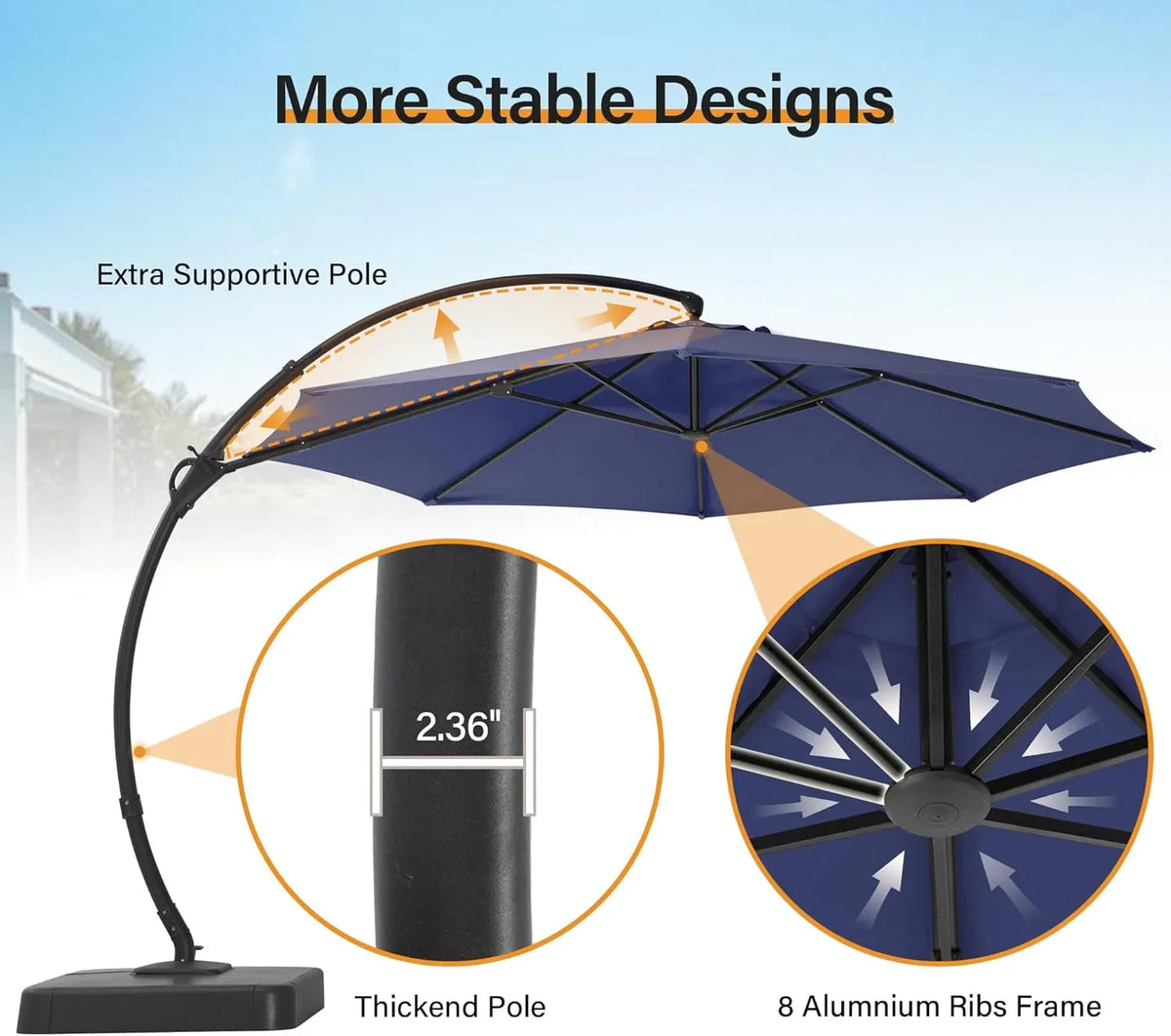 LAUSAINT HOME 11 FT Beige Curvy Cantilever Patio Umbrella With Base