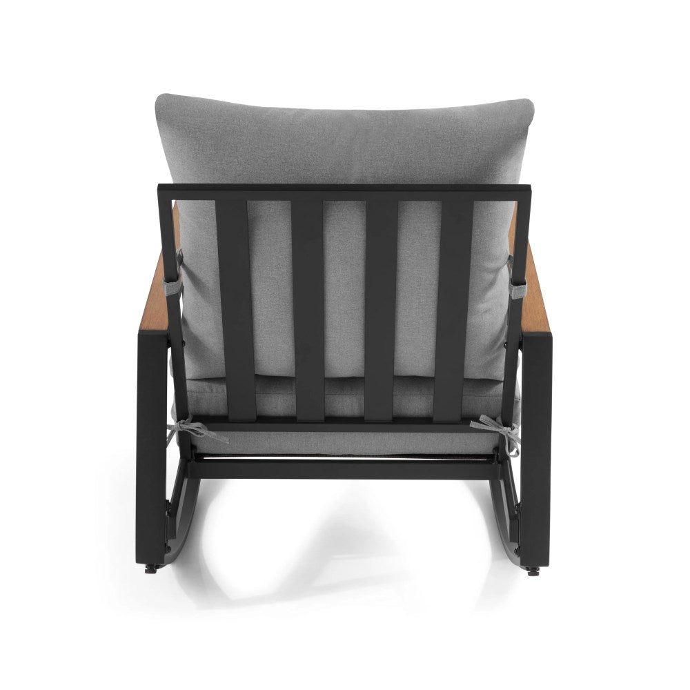 Better Homes & Gardens Marlow Outdoor Patio Rocking Chairs 2 Pack Black Frame Gray Cushion