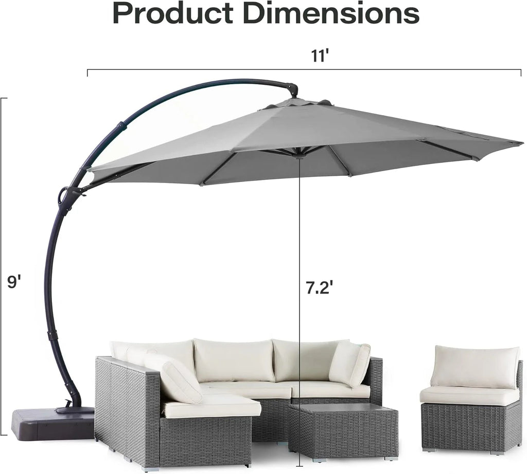 LAUSAINT HOME 11 FT Beige Curvy Cantilever Patio Umbrella With Base