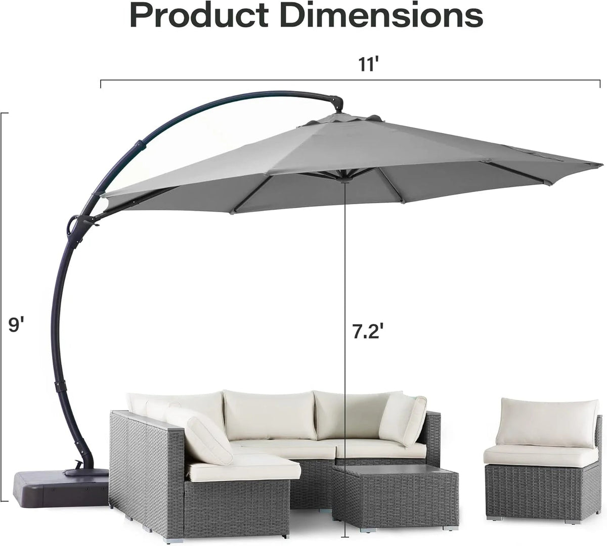 LAUSAINT HOME 11 FT Beige Curvy Cantilever Patio Umbrella With Base
