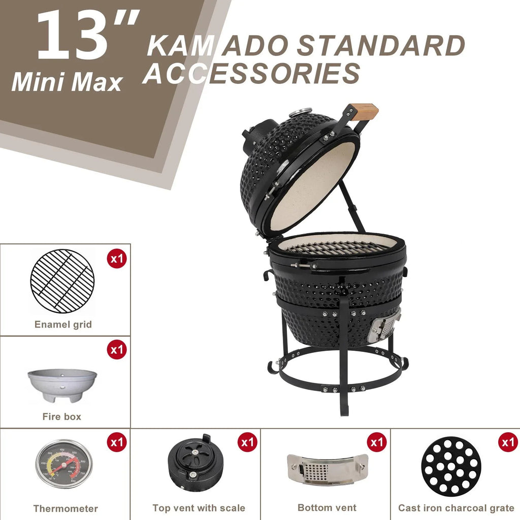 SalonMore 13in Round Ceramic Charcoal Grill - Black