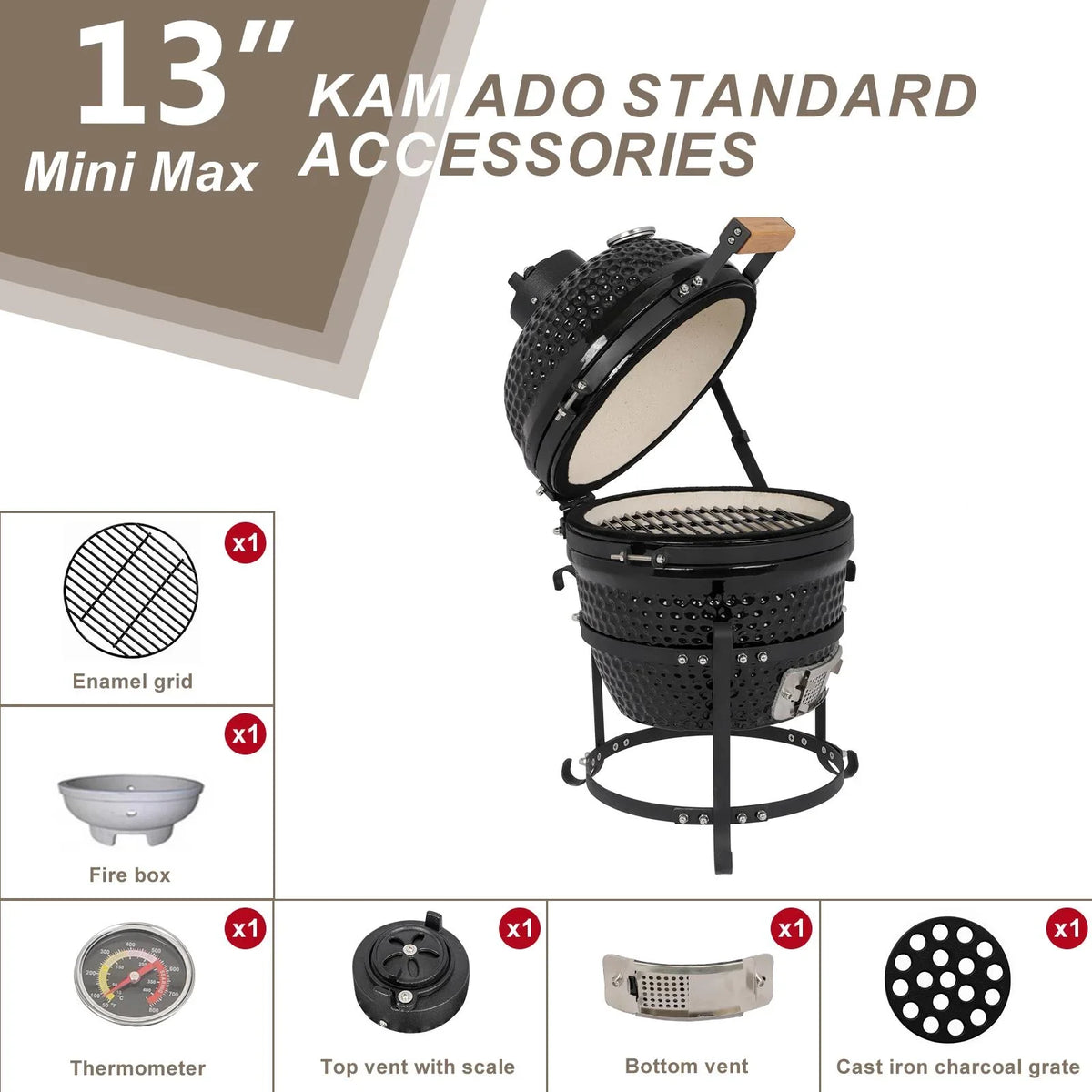 SalonMore 13in Round Ceramic Charcoal Grill - Black