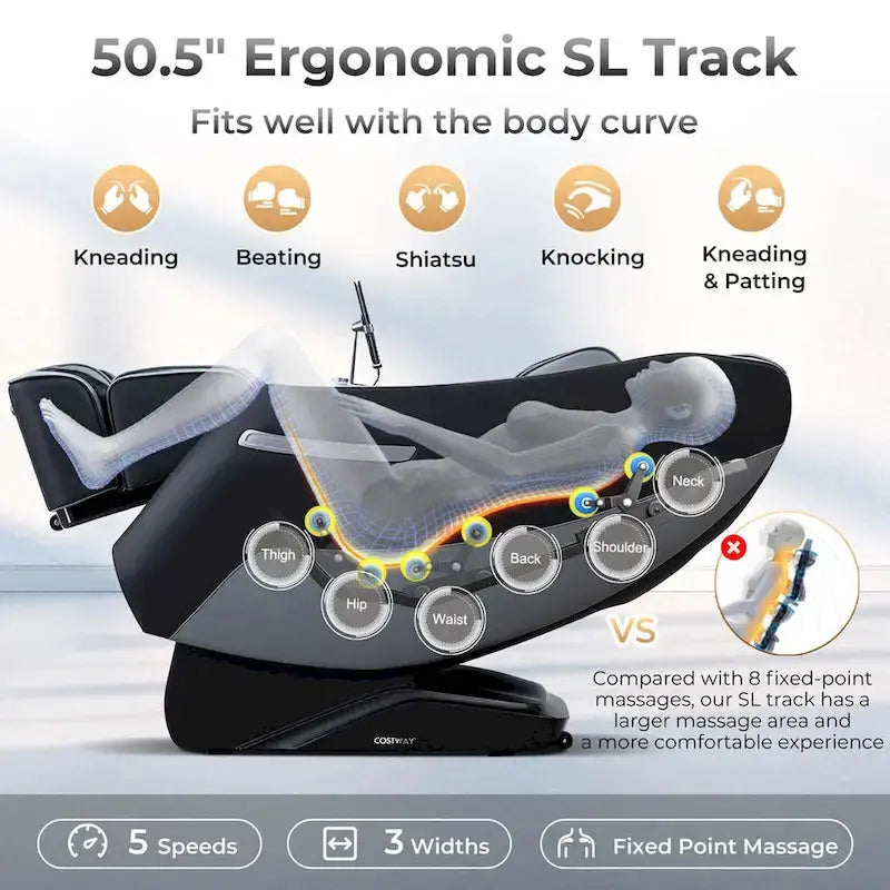 Costway Full-Body SL-Track Zero Gravity Massage Chair - Black + Grey/White + Grey