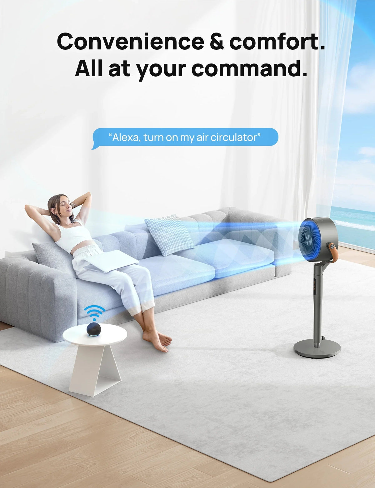 Dreo Pedestal Fan With Remote, Wi-Fi And Voice Control, 6 Modes, 8 Speeds, 12H Timer - PolyFan 513S