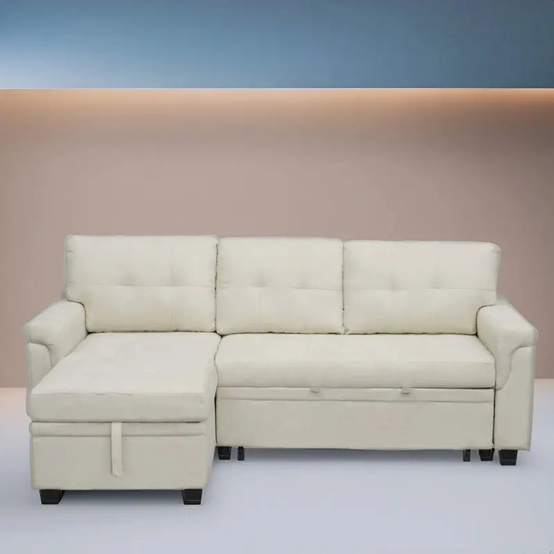 Reversible L-Shaped Sectional Sleeper Sofa With Storage Chaise And Pull-Out Bed