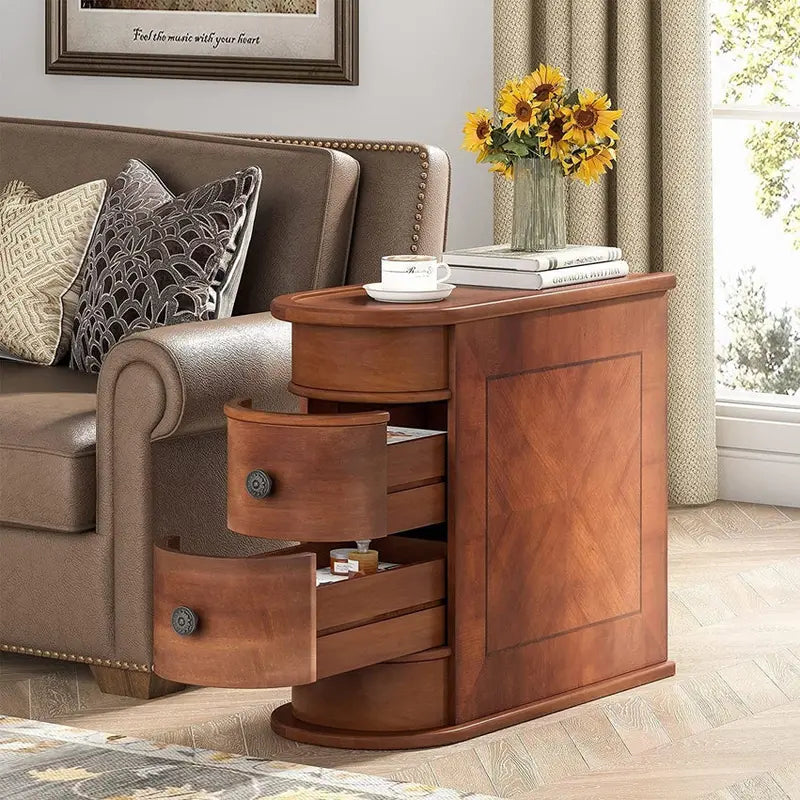 Solid Wood Chairside End Table, Two Drawers, 23.62'D x 10.63'W x 23.62'H