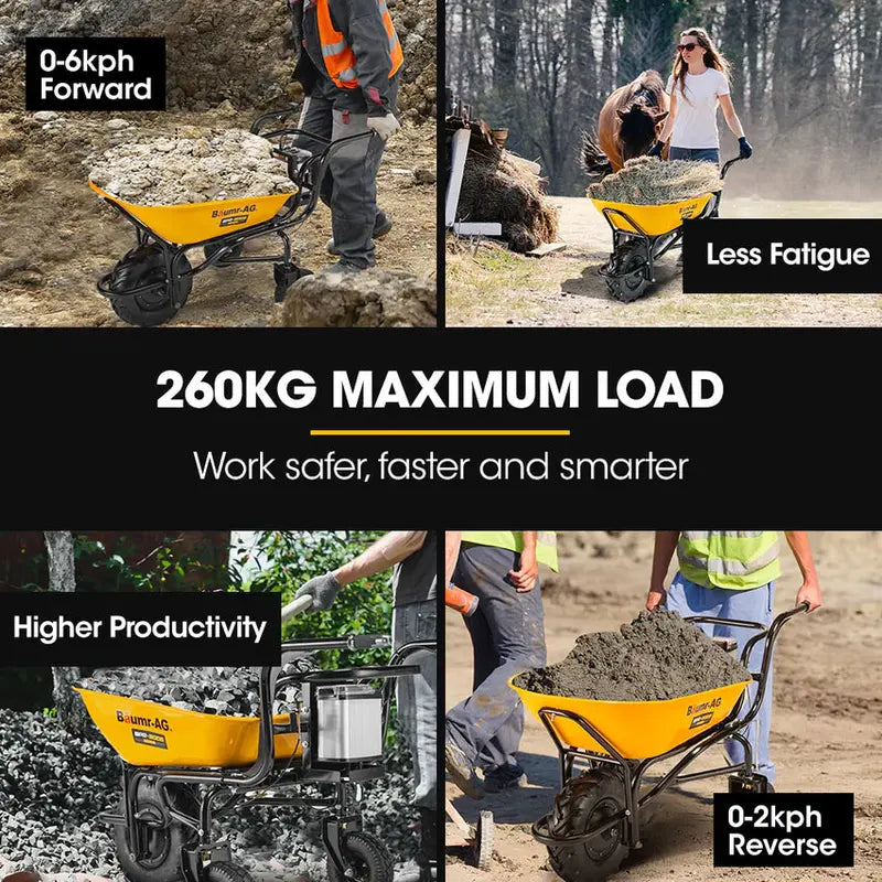 BAUMR-AG Motorized Wheelbarrow, 40V 100L 3-Wheel 260kg Load Capacity - BPR-900E