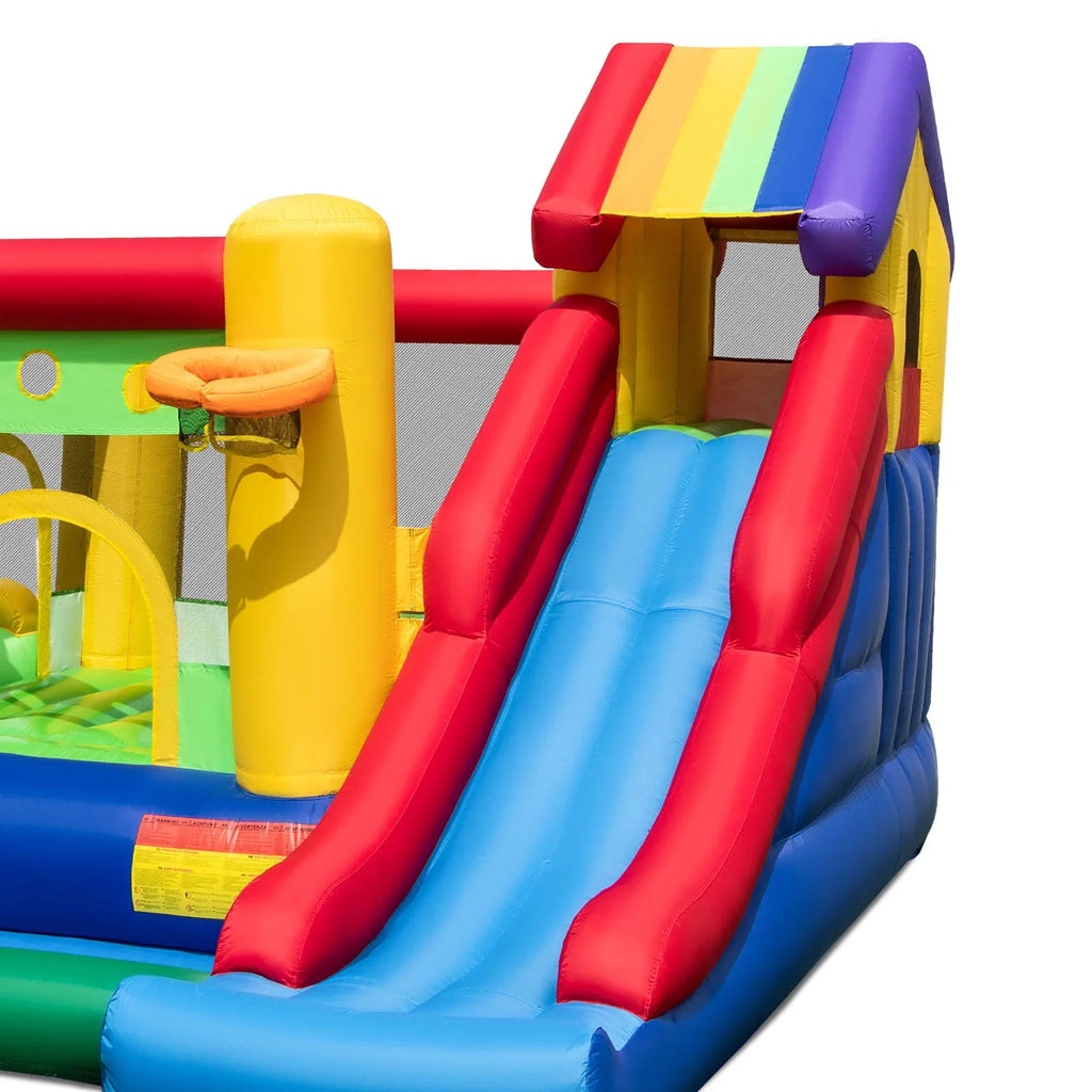 Costway 7-In-1 Rainbow Kids Inflatable Bounce Castle, 151.5 x 128 x 90.5 in, 50 Ocean Balls, 735W Blower