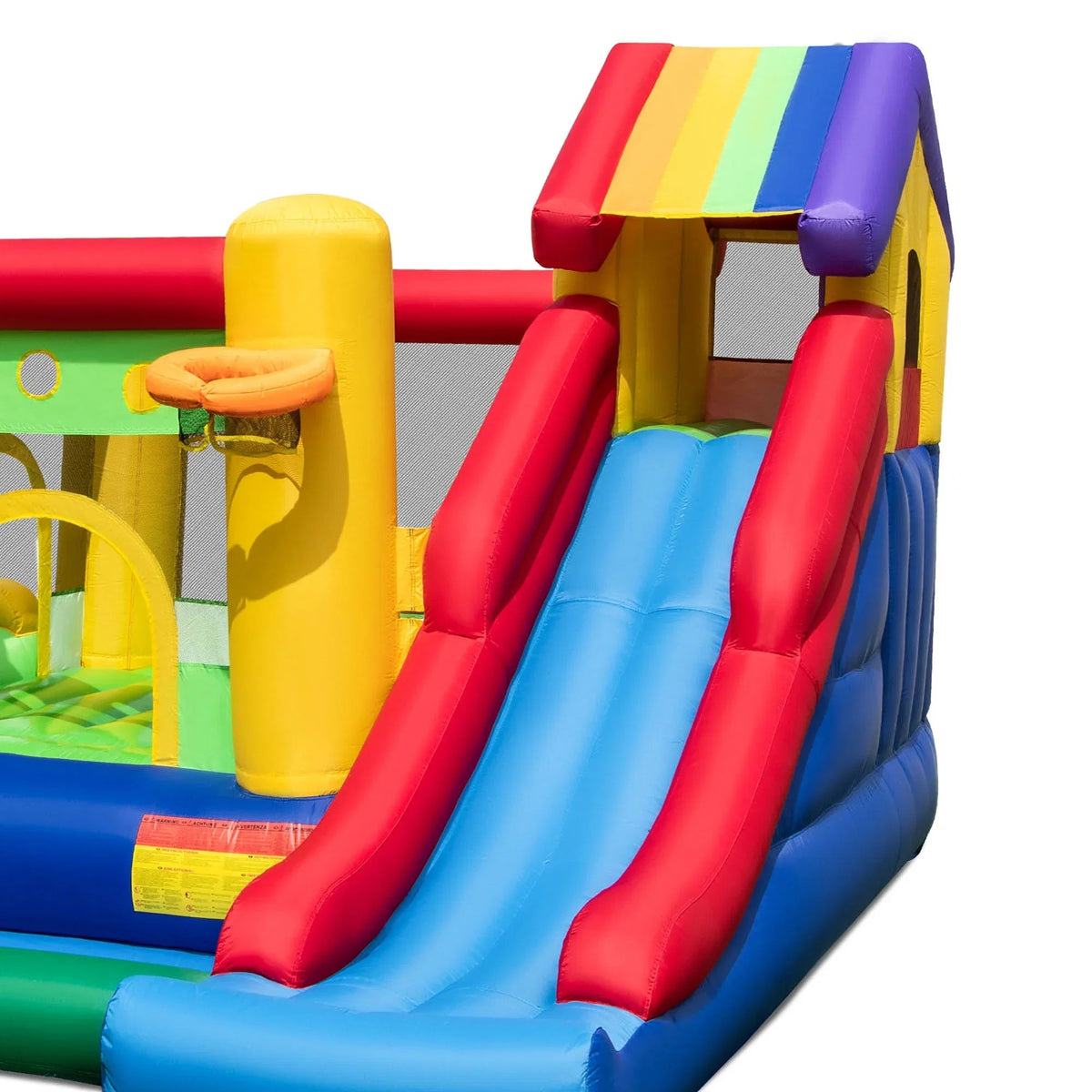 Costway 7-In-1 Rainbow Kids Inflatable Bounce Castle, 151.5 x 128 x 90.5 in, 50 Ocean Balls, 735W Blower