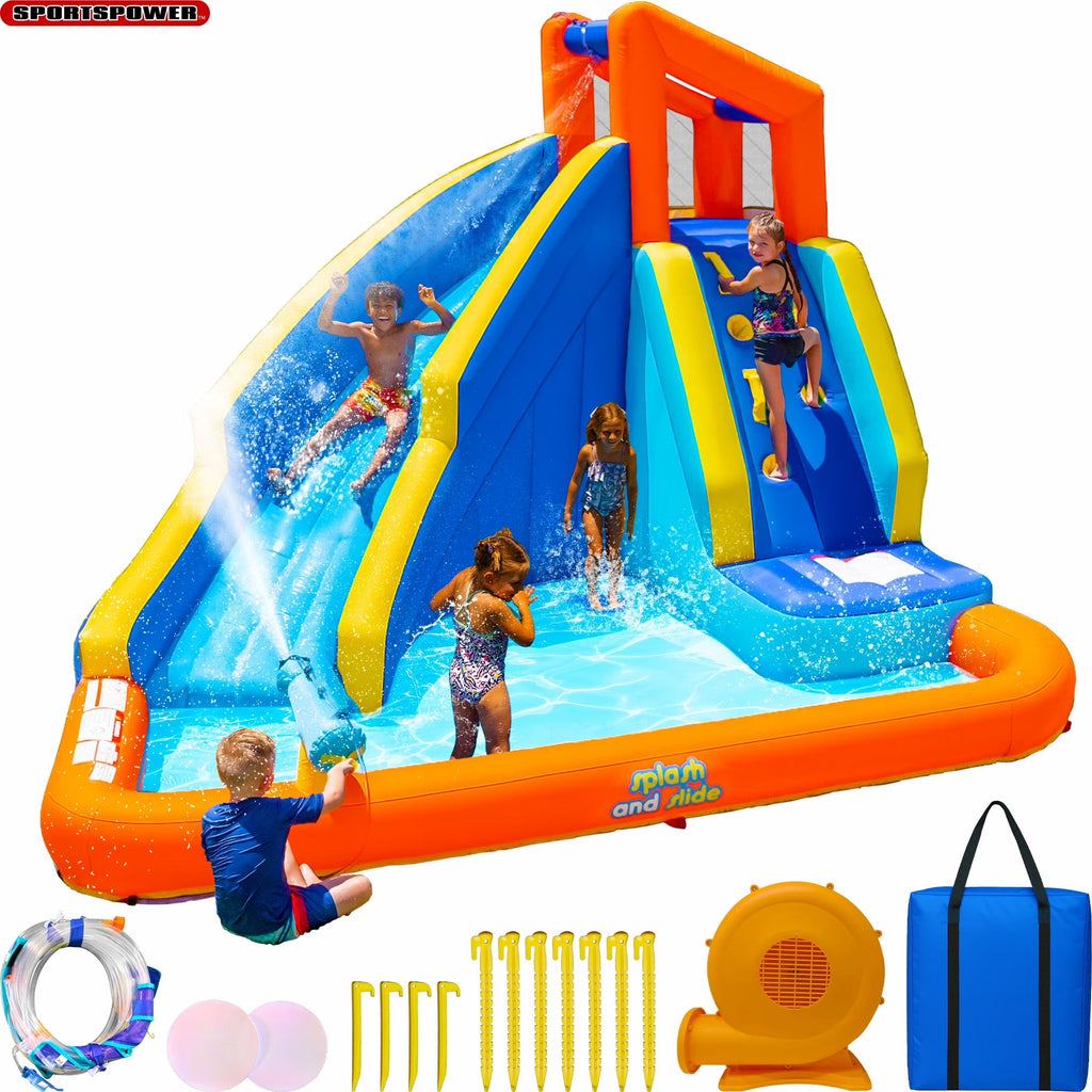 Sportspower Big Wave II Inflatable Water Slide With Climbing Wall And Splash Pool, Ages 3-8