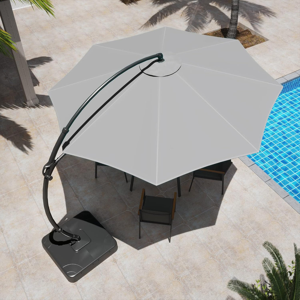 LAUSAINT HOME 11 FT Beige Curvy Cantilever Patio Umbrella With Base