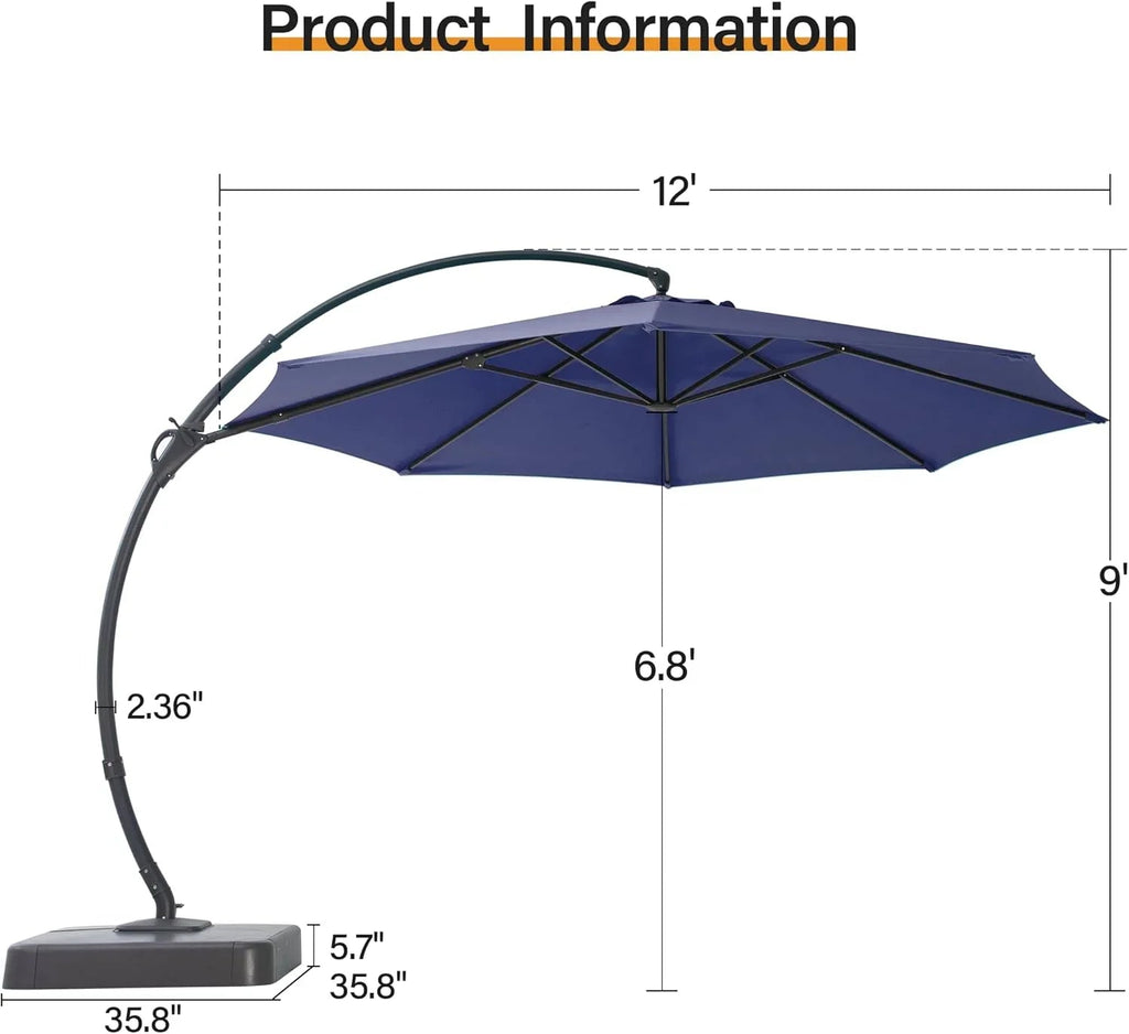 LAUSAINT HOME 11 FT Beige Curvy Cantilever Patio Umbrella With Base