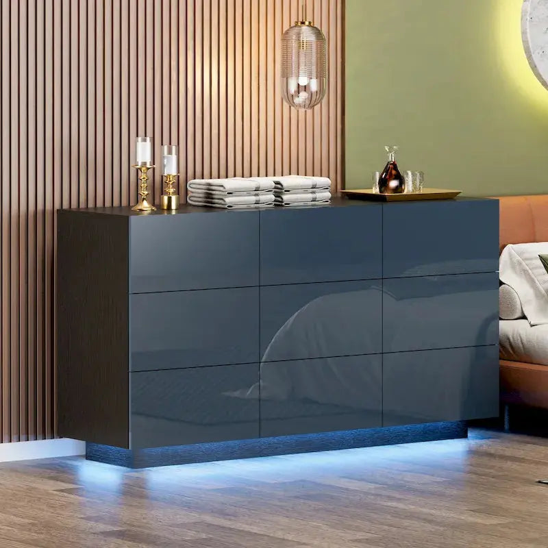 9-Drawer MDF Dresser With LED Lights, 15.7 W x 55.1 L x 30.3 H