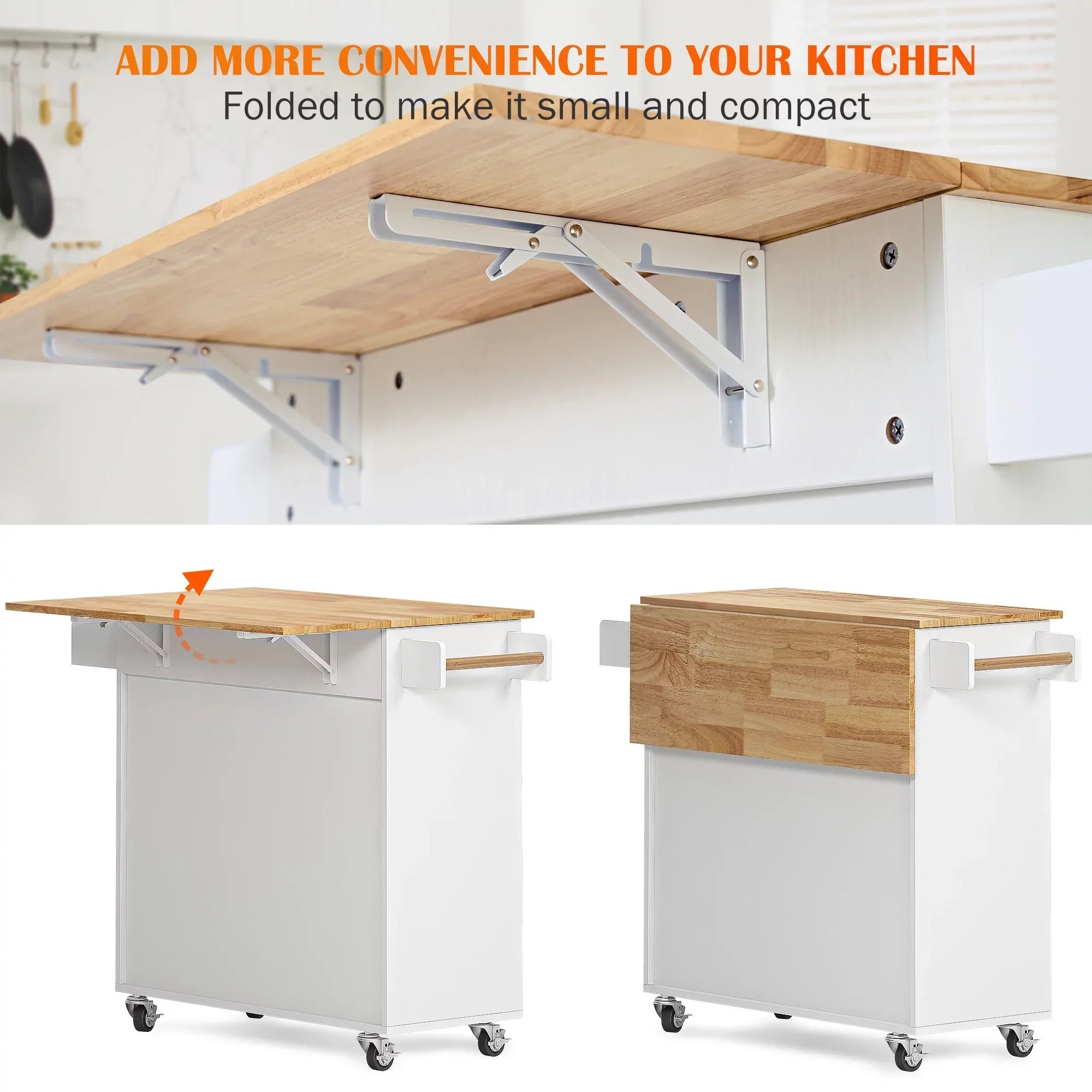 SogesHome Kitchen Island With Hidden Cabinets, Sliding Drawers And Adjustable Shelves