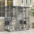 71-Inch Outdoor Wooden Catio Enclosure With 7 Platforms And 2 Condos - Grey