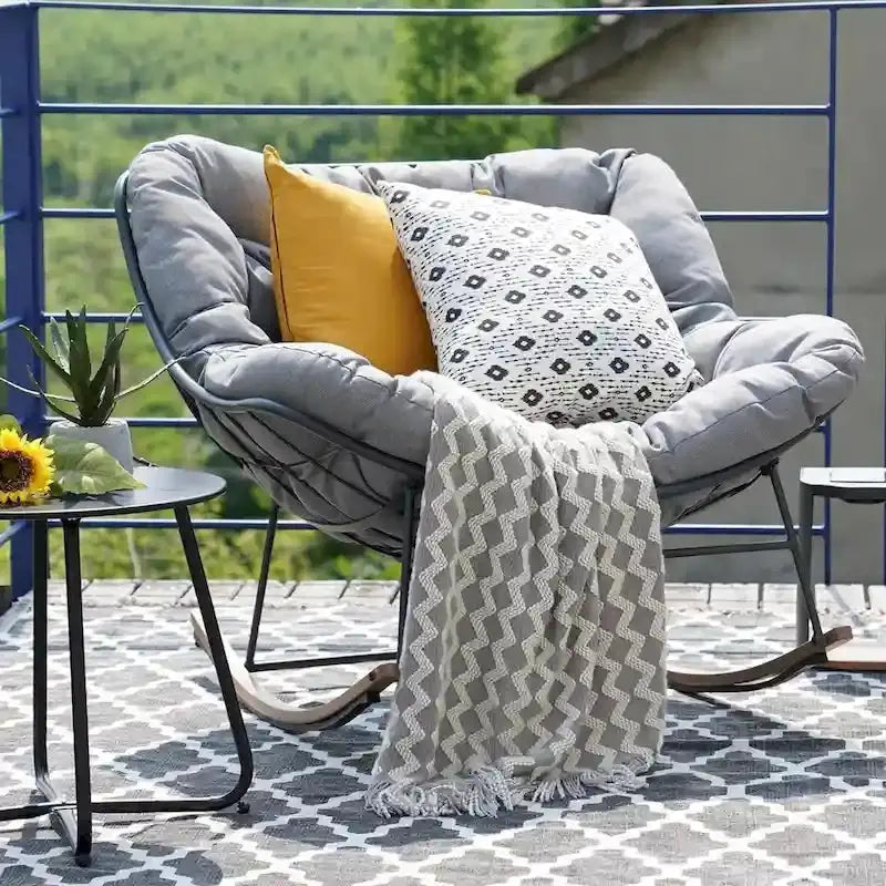 Oversized Indoor/Outdoor Rocking Egg Chair With Cushioned Upholstery
