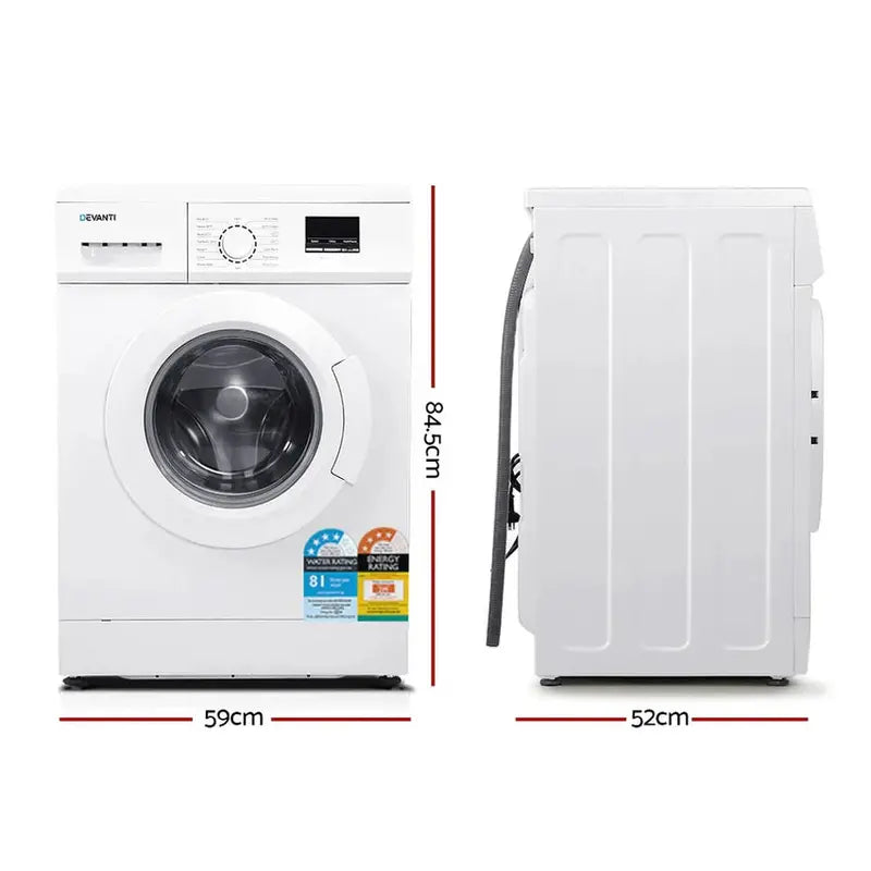 Devanti Front-Load Washing Machine, 8kg, 15 Programs, White