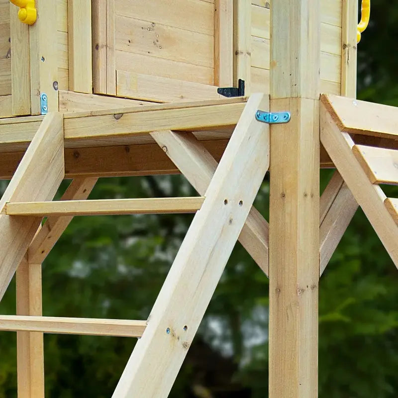 Rovo Kids Wooden Tower Playhouse With Slide, Climbing Wall And Sandpit - PLYCBHRV4NTA