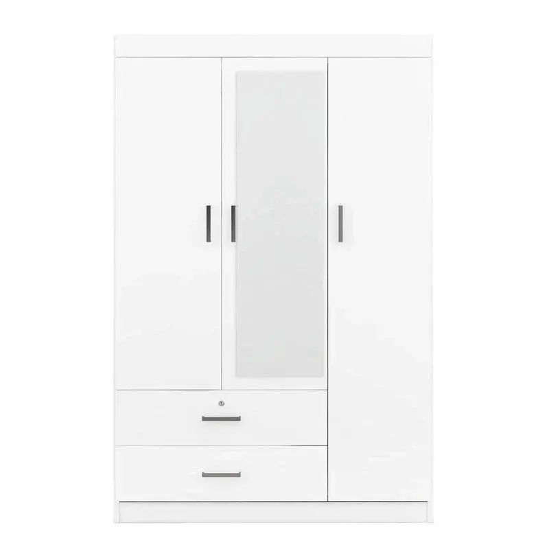 3-Door Mirror-Front Wardrobe With Integrated Shelving And Dual Storage Drawers
