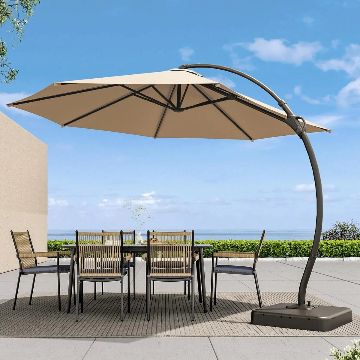 LAUSAINT HOME 11 FT Beige Curvy Cantilever Patio Umbrella With Base