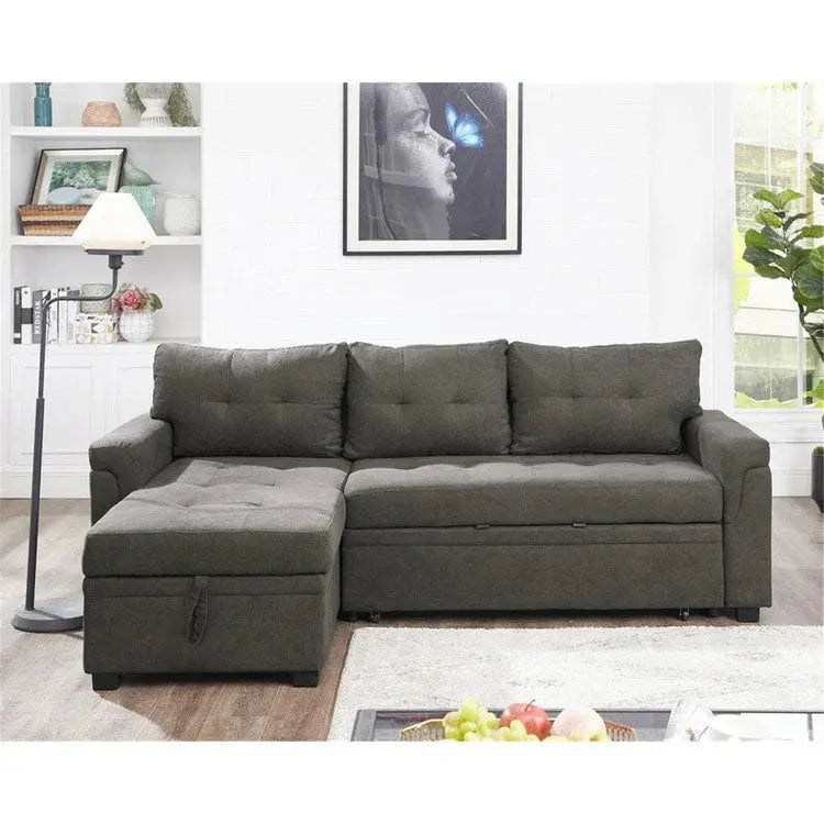 Convertible Modular Sleeper Sectional Sofa With Reversible Storage Chaise