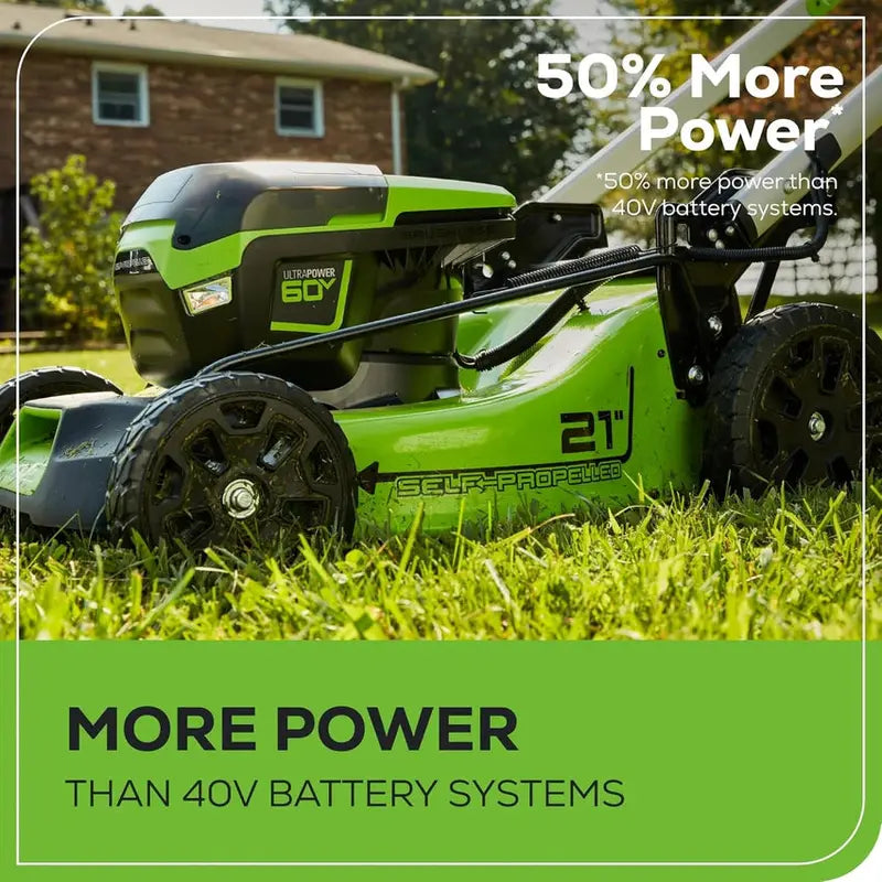 Greenworks 60V Cordless 21-Inch Self-Propelled Lawn Mower With Two 4.0Ah Batteries And Dual-Port Rapid Charger