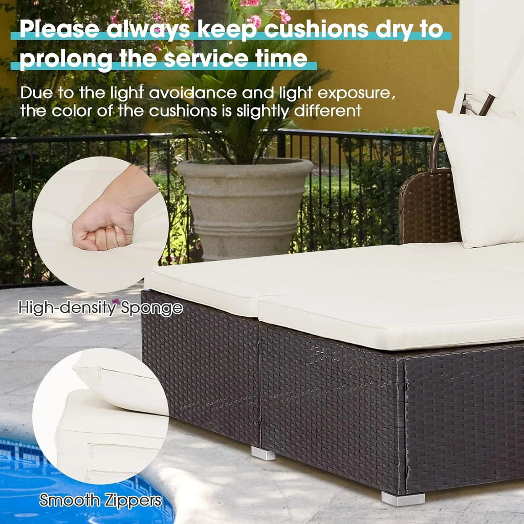 RELAX4LIFE Patio Daybed With Canopy, Cushions, 4 Pillows And 2 Side Trays, Turquoise - B0BYSN7GC7