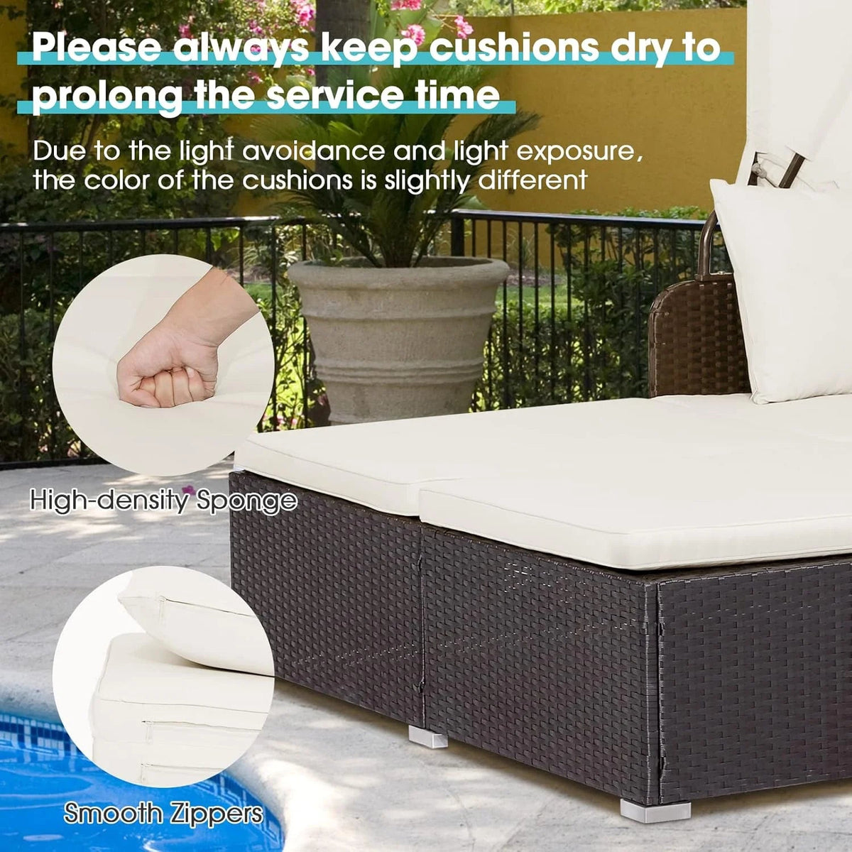 RELAX4LIFE Patio Daybed With Canopy, Cushions, 4 Pillows And 2 Side Trays, Turquoise - B0BYSN7GC7