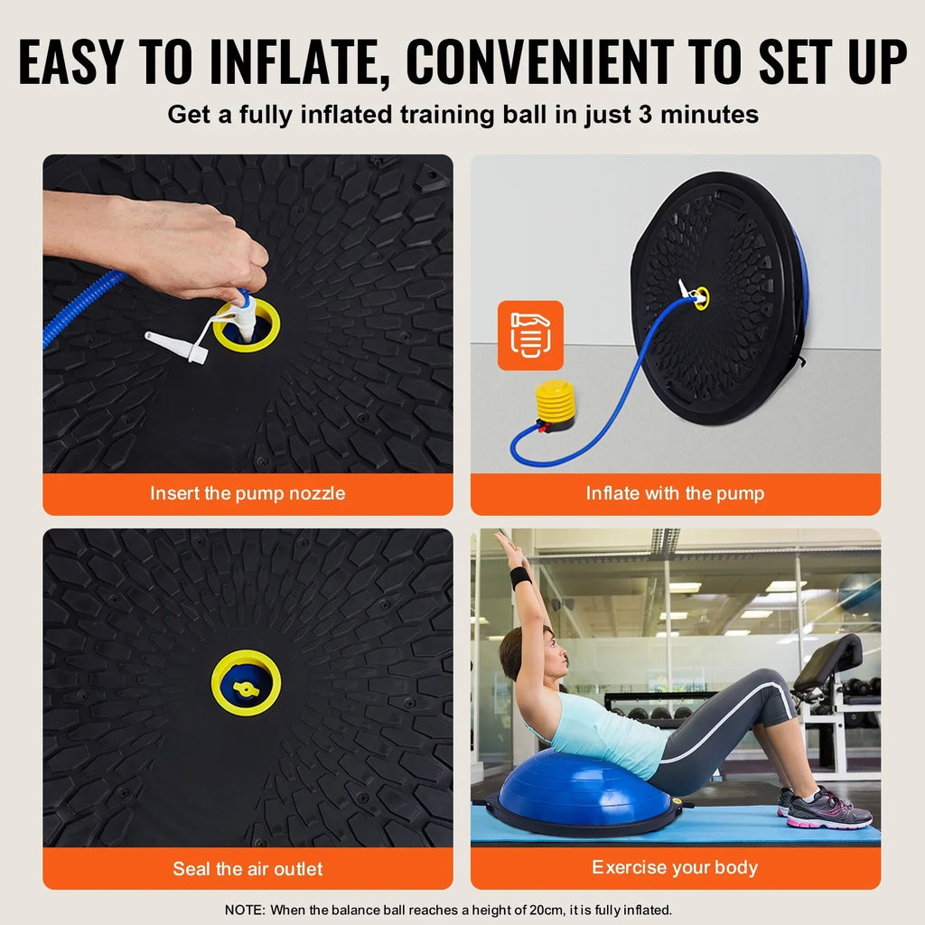 SKYSHALO 26 Inch Half Fitness Balance Ball Trainer With 2 Resistance Bands