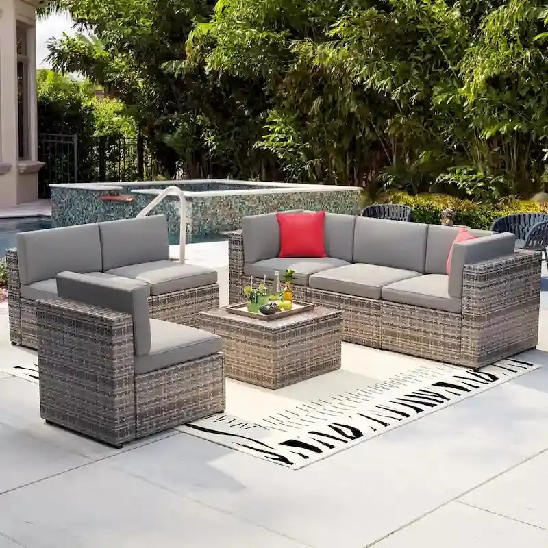7-Piece PE Rattan Outdoor Sectional Set With Wicker Patio Sofa And All-Weather Cushions