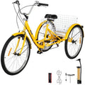 Adult 26-Inch 7-Speed Cruiser Tricycle With Front Basket And Comfort Saddle - Yellow