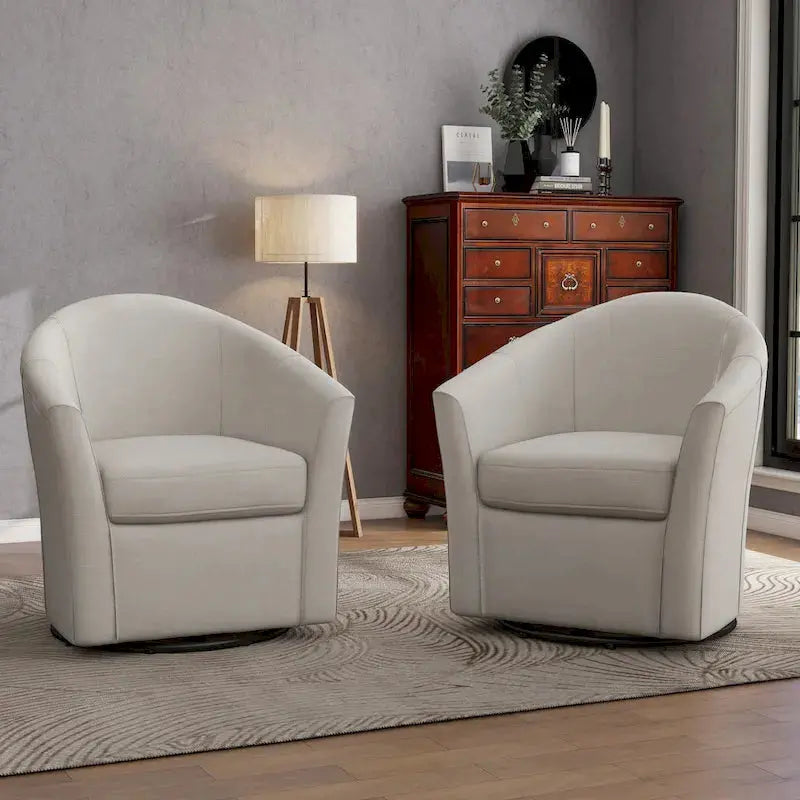 Set Of 2 Modern Swivel Barrel Chairs With 360-Degree Rotation