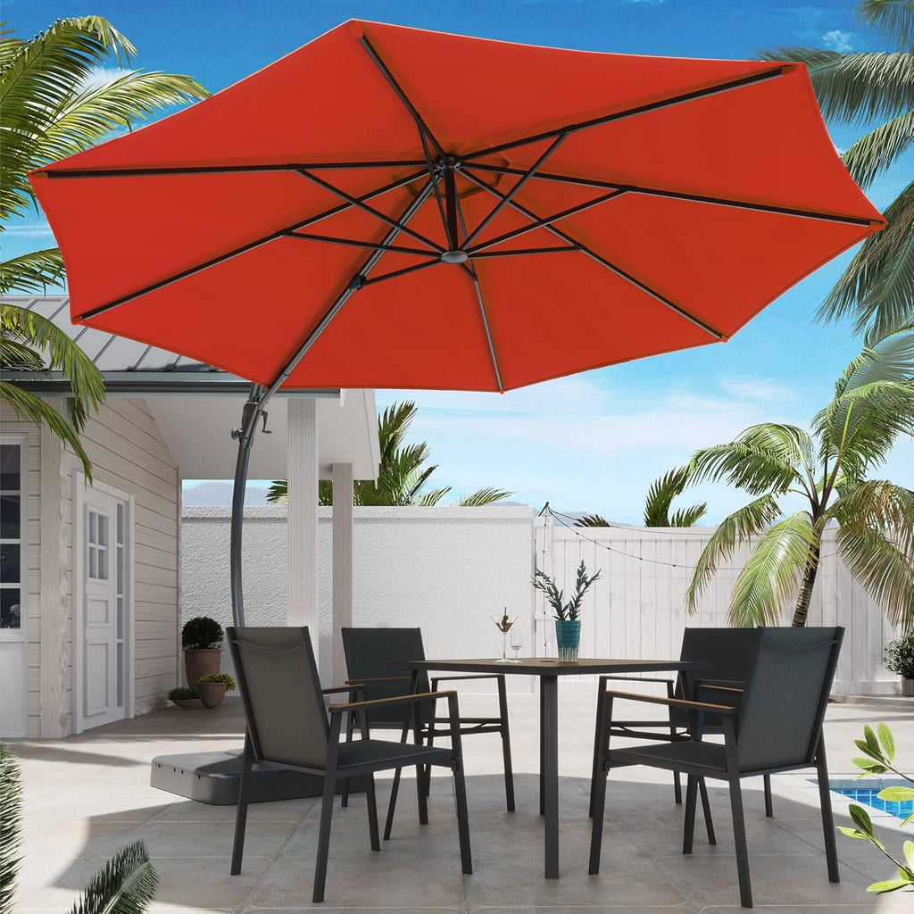 LAUSAINT HOME 11 FT Beige Curvy Cantilever Patio Umbrella With Base