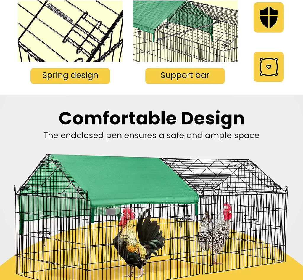 SPECSTAR Large Metal Chicken Coop Cage 71.2in x 29.5in x 29.5in - Green