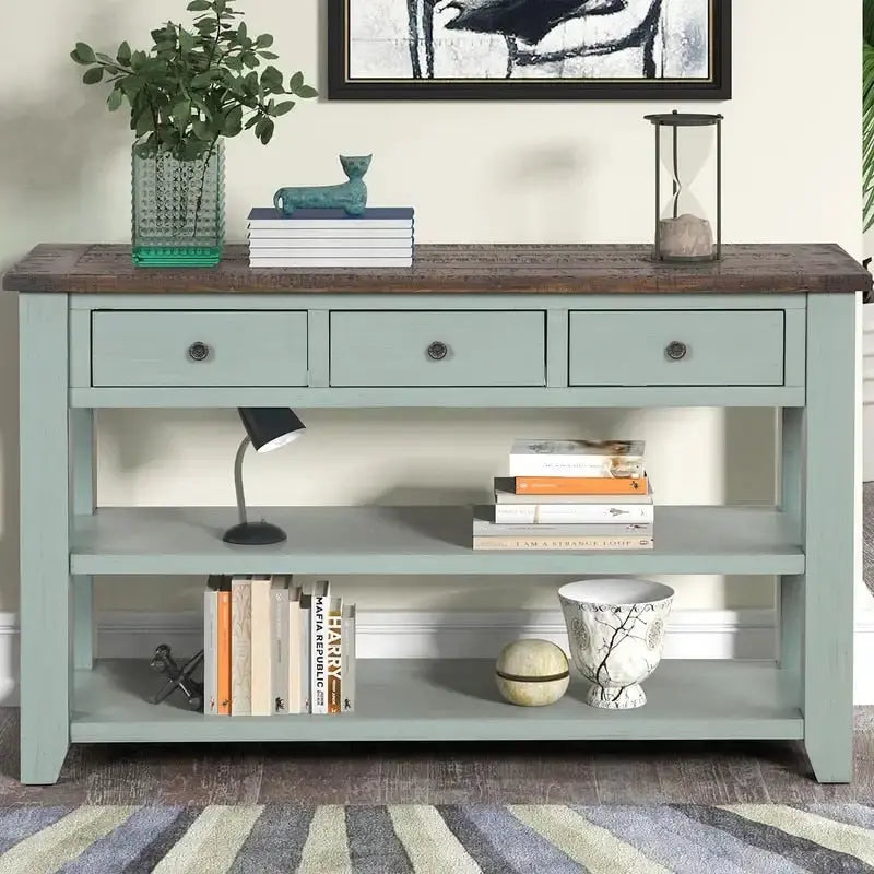 Rustic Wood Console Table With 3 Drawers And 2 Open Shelves - 29.92 H x 48.82 W x 15.75 D