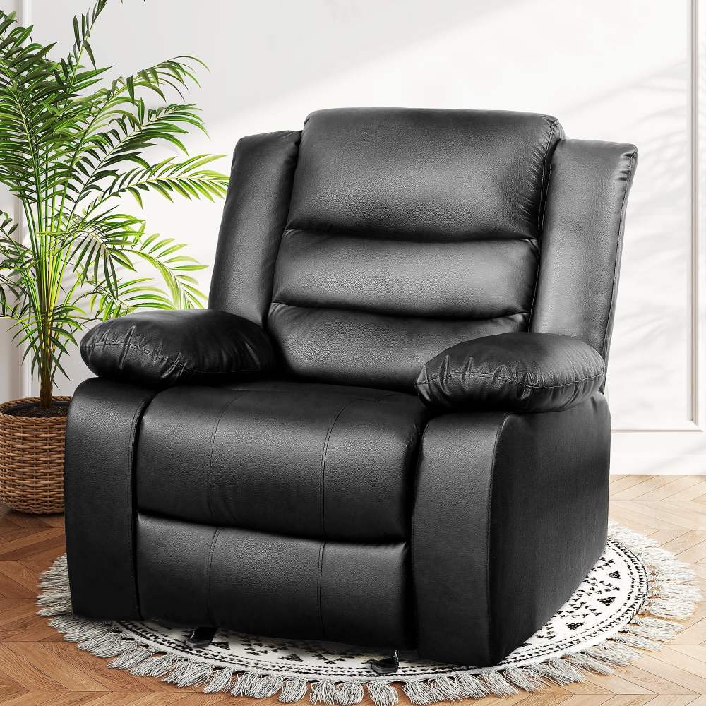 TrumanPick Manual Leather Rocker Recliner Chair, Black