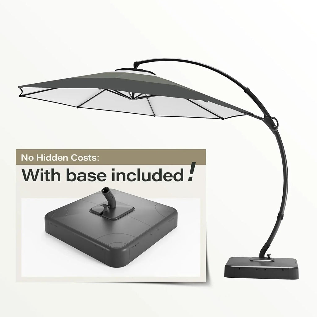 LAUSAINT HOME 11 FT Beige Curvy Cantilever Patio Umbrella With Base
