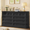10-Drawer Wooden Dresser, White With Black Wood Top, 55 x 15.8 x 35 - Chest Of Drawers