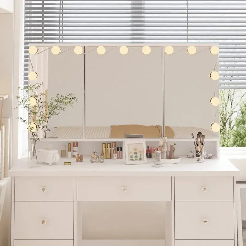 9-Drawer Makeup Vanity Station With LED Mirror - White Or Black