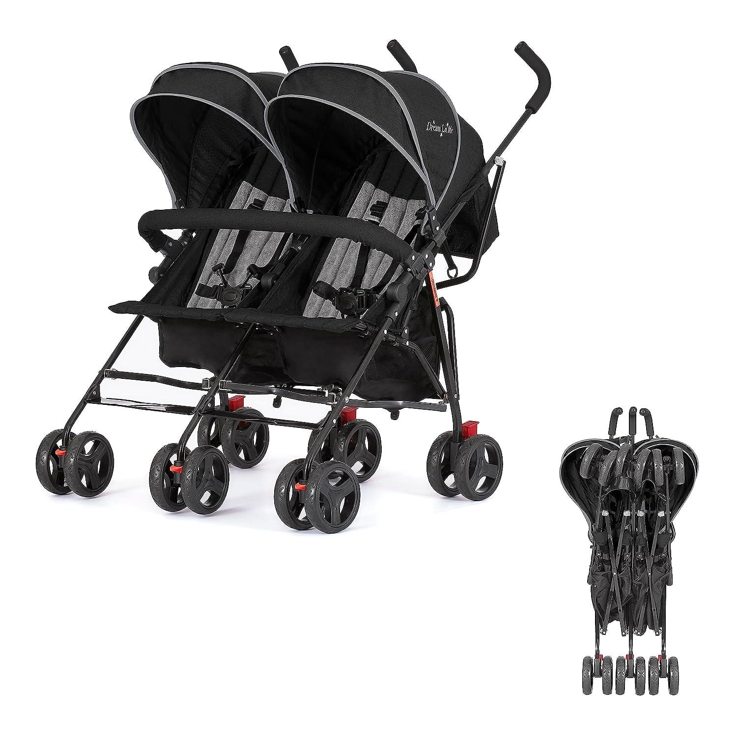 Dream On Me Volgo Twin Umbrella Stroller, Black - 446-BLK