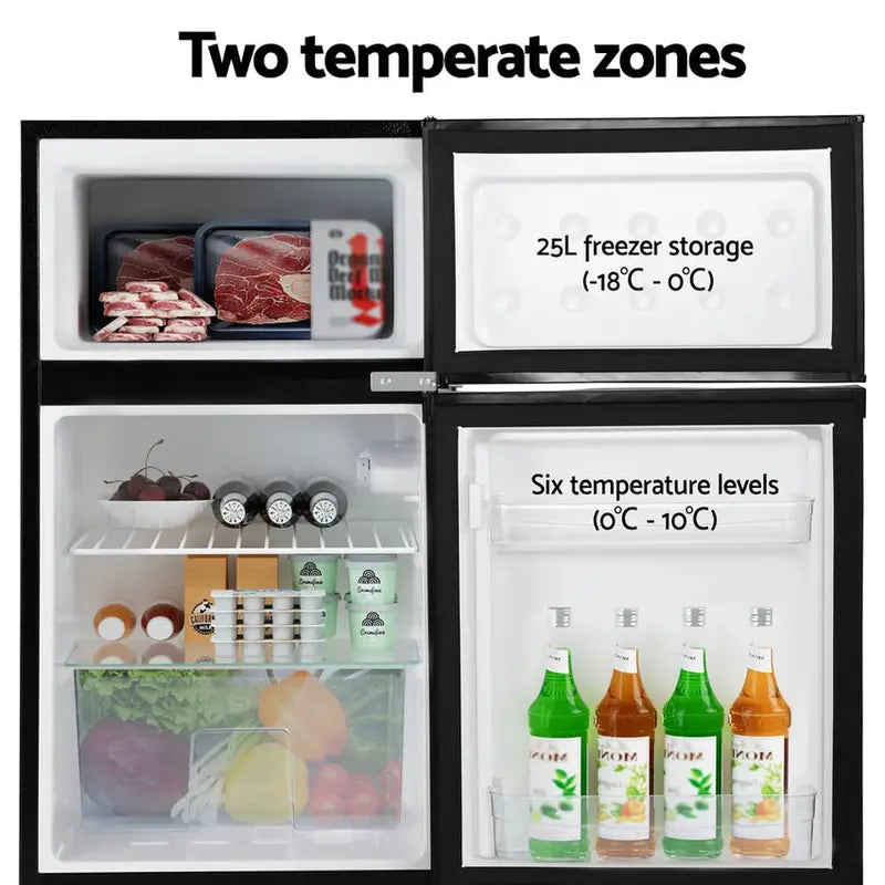 Devanti 80L Compact Black Bar Fridge With 25L Chiller Compartment