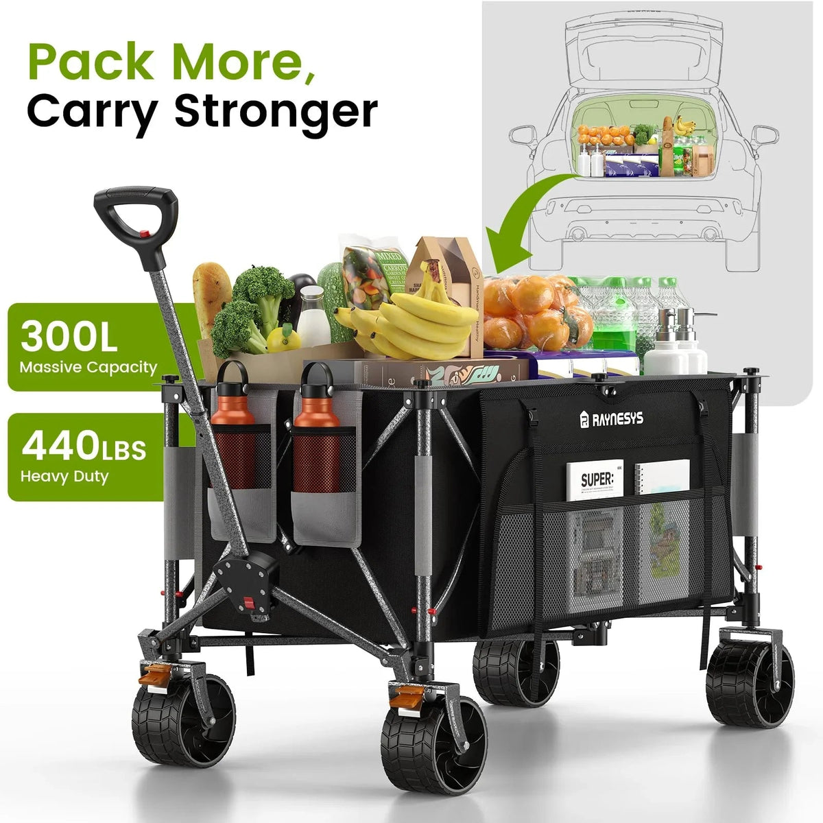 Raynesys Foldable Wagon Cart 300L 440 lbs Black & Gray