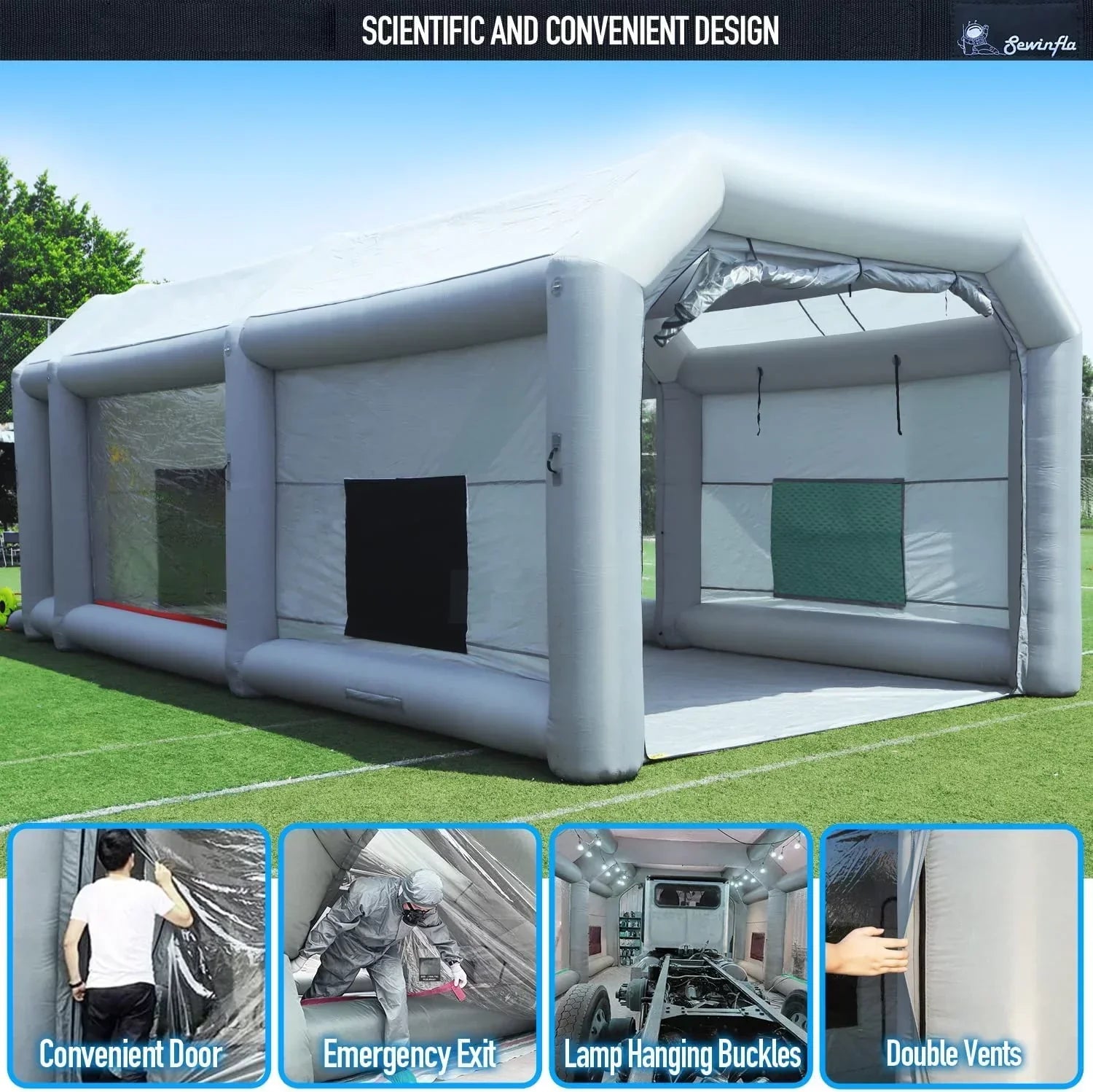 Sewinfla Inflatable Spray Booth 30x20x13Ft With Air Filter System And Blowers