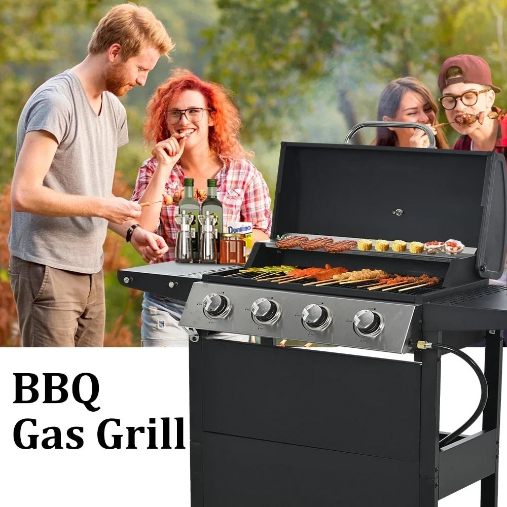 SEGMART 4 Burner Propane Gas Grill, Stainless Steel, 34,200 BTU - Patio Garden Barbecue Grill