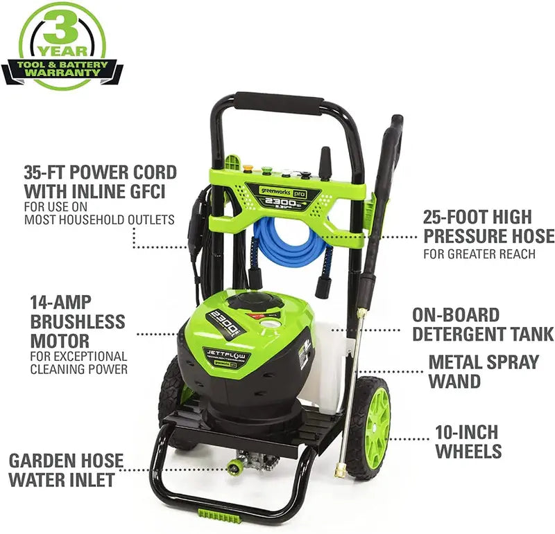 Greenworks Brushless Electric Pressure Washer 2300 PSI 14 Amp 2.3 GPM - GPW2300