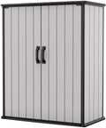 Keter Premier Tall Vertical Resin Outdoor Storage Shed With Floor And Locking Double Doors - Grey