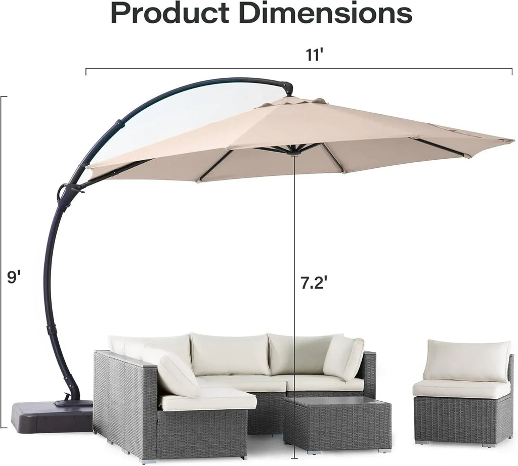 LAUSAINT HOME 11 FT Beige Curvy Cantilever Patio Umbrella With Base