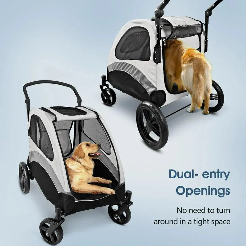 Poloma Foldable Dual-Pet Stroller, Gray, 120lbs - GS-307Z